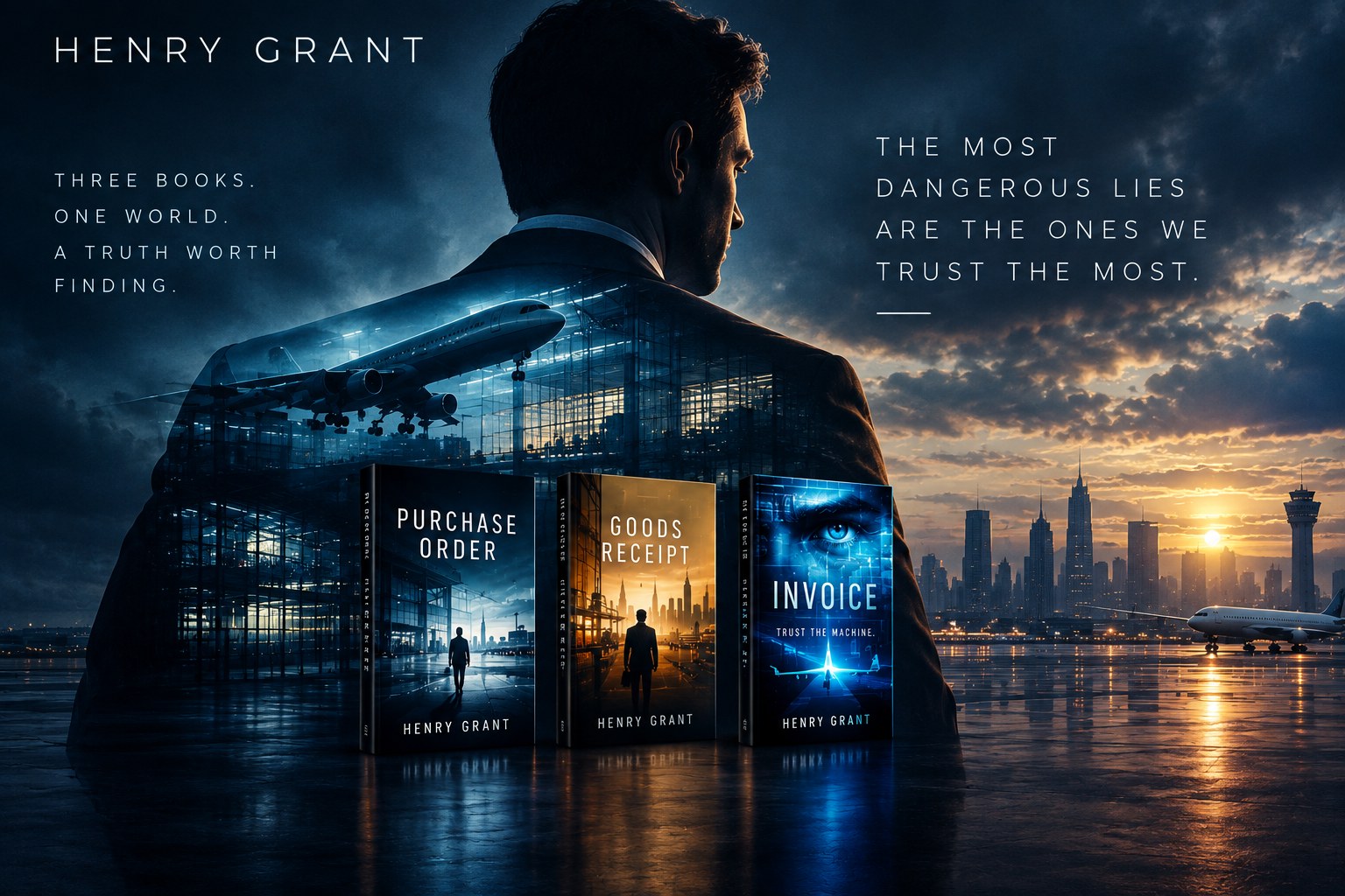 Henry Grant. Purchase Order, Goods Receipt and Invoice — three books, one world, a truth worth finding. The most dangerous lies are the ones we trust the most.